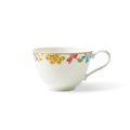 180 mL Chinoiserie bone china button-handle tea cup, front view.