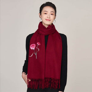 Handmade Suzhou Embroidery Wool Cashmere Scarf Shawl for Women 200x38cm - SinoCultural -- HYFSJ056-1