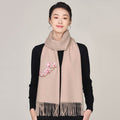 Handmade Suzhou Embroidery Wool Cashmere Scarf with Magnolia Flower 200x38cm - SinoCultural -- HYFSJ057-2