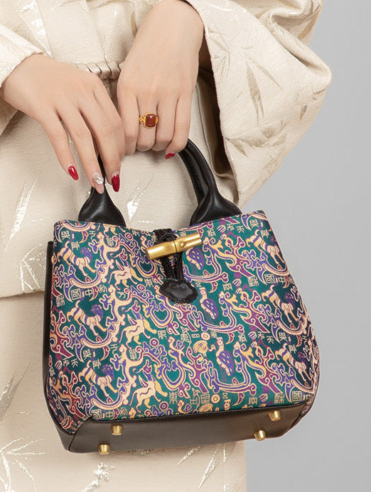 Zhang Hecai Sichuan Brocade New Chinese Style Genuine Leather Handbag