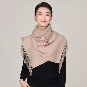 Handmade Suzhou Embroidery Wool Cashmere Scarf with Magnolia Flower 200x38cm - SinoCultural -- HYFSJ057-2
