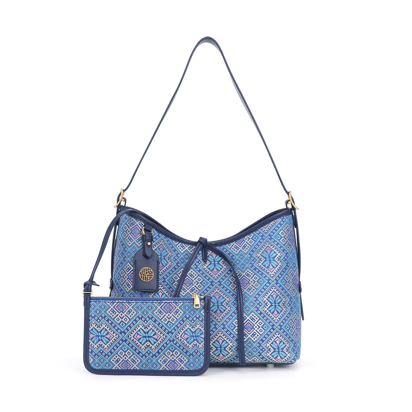 Tan Xiangguang Famous Zhuang Brocade Bag New Chinese Style National Style Tote Bag Genuine Leather High-end Sense Deep Blue Fashion Mother and Child Bag