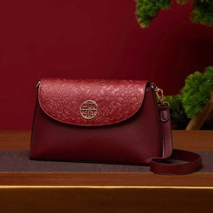 Embossing Leather Red Shoulder Bag Wedding Handbag - SinoCultural -- P240042R