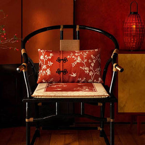 Chinoiserie Rose Moonlight Chinese Red Festival Lumbar Pillow - SinoCultural -- WP014A01