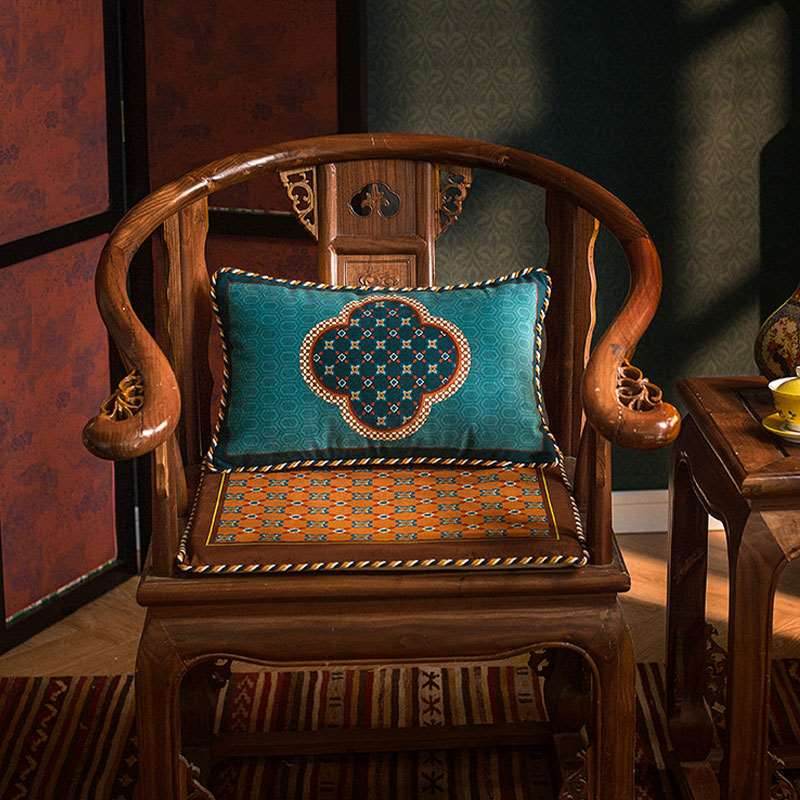Chinoiserie Blue-Orange Classic Short Plush Lumbar Pillow - SinoCultural -- WP006A01