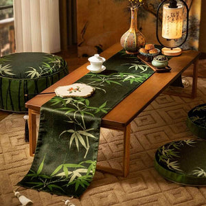 Chinoiserie Elegant Green Bamboo Table Runner - SinoCultural -- TR009GN160