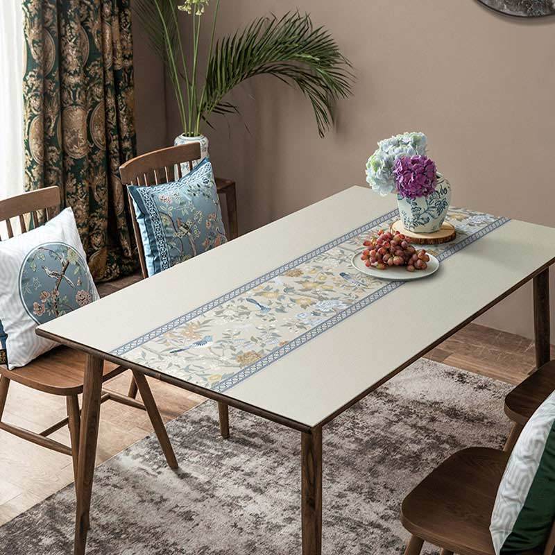 Chinoiserie Elegant High-end Floral Rectangular Leather Table Placemat - SinoCultural -- TM041A6060