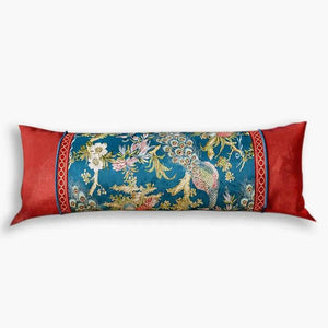 Chinoiserie Original Luxurious Peacock Long Lumbar Pillow - SinoCultural -- SJZBZ061A
