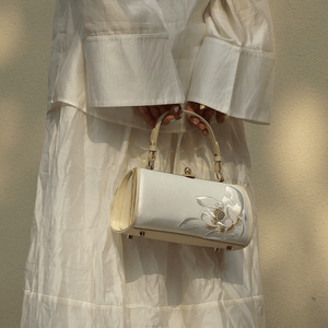 Embroidery Leather White Shoulder Bag Lotus Elegant Handbag - SinoCultural -- P120312