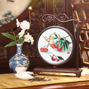 Handcrafted Mulberry Silk Lychee Double-Sided Embroidery Tabletop Decoration - SinoCultural -- JZSX001A14