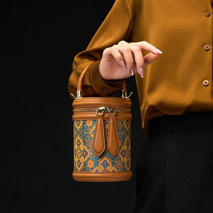 Song Brocade Vintage Bucket Bag Crossbody Bag Four Harmonies and Ruyi Pattern - SinoCultural -- P110179