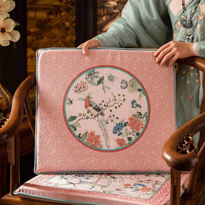Chinoiserie Spring Powder Pink High-end Wooden Chair Cushion - SinoCultural -- SC005A38