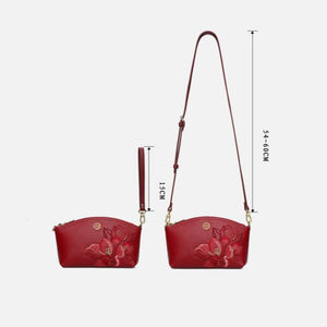 Embroidery Leather Red Magnolia Women‘s Handbag Wallet - SinoCultural -- P220248-1
