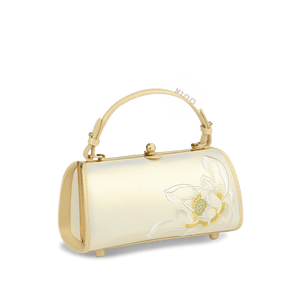 Embroidery Leather White Shoulder Bag Lotus Elegant Handbag - SinoCultural -- P120312
