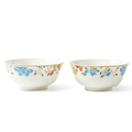 Two Chinoiserie bone china round bowls in symmetric front view with floral design.