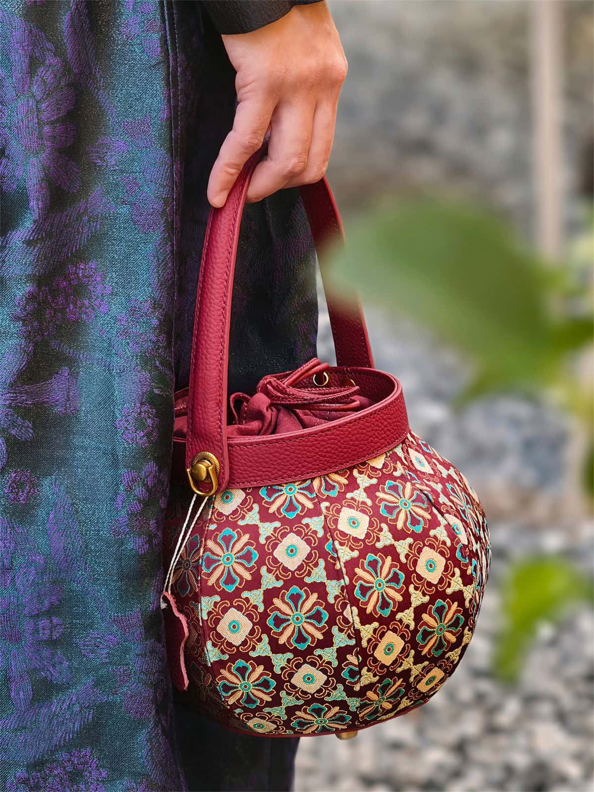 Song Brocade New Chinese Style Genuine Leather Lantern Bag