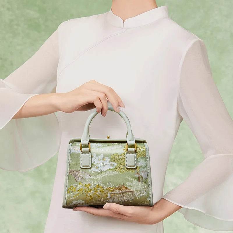 Chinese Painting Mulberry Silk Boston Bag Luxury Handbag - SinoCultural -- P17061505