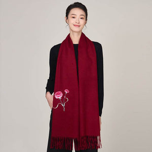Handmade Suzhou Embroidery Wool Cashmere Scarf Shawl for Women 200x38cm - SinoCultural -- HYFSJ056-1