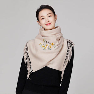 Handmade Embroidery Wool Cashmere Scarf Winter Wrap Shawl 200x38cm - SinoCultural -- HYFSJ054-1