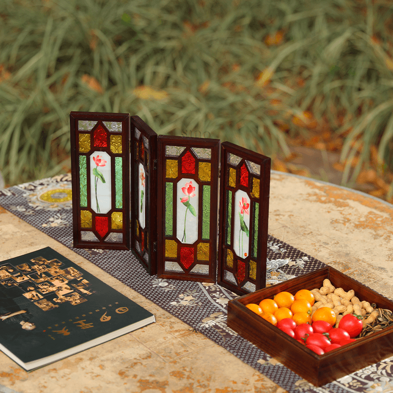 Handcrafted Embroidery Lotus Blossom Cantonese Mansion Window Ornament - SinoCultural -- BXL06WCS174A03