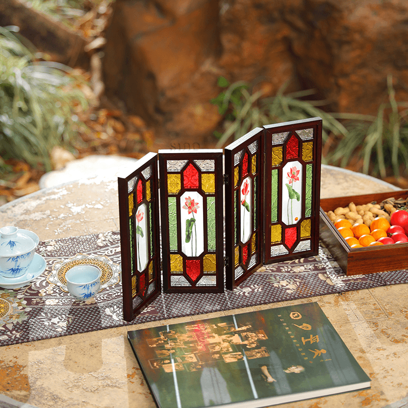 Handcrafted Embroidery Lotus Blossom Cantonese Mansion Window Ornament - SinoCultural -- BXL06WCS174A03
