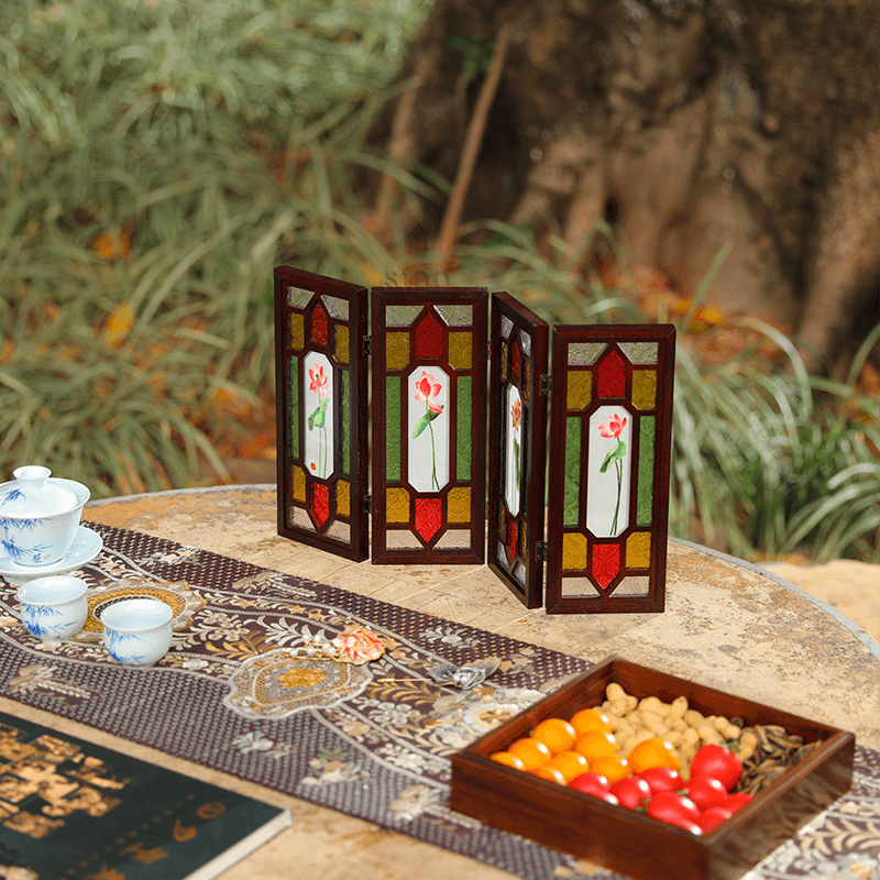 Handcrafted Embroidery Lotus Blossom Cantonese Mansion Window Ornament - SinoCultural -- BXL06WCS174A03