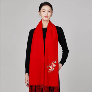 Handmade Embroidery Wool Cashmere Scarf Winter Wrap Shawl 200x38cm - SinoCultural -- HYFSJ054-1