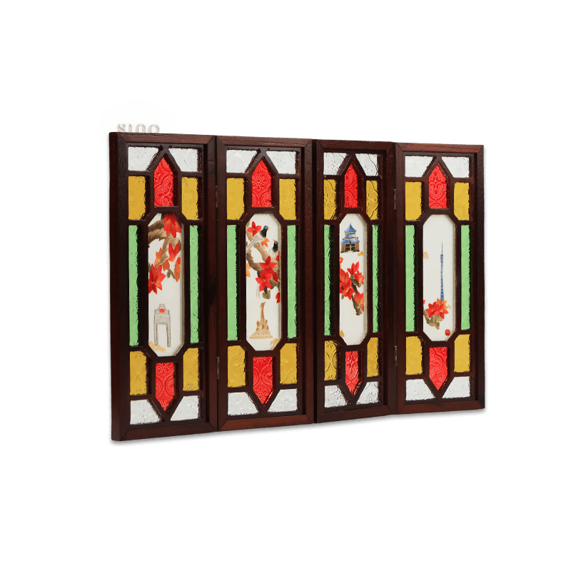 Embroidery Chinese Style Rosewood Cantonese Mansion Window Ornament - SinoCultural -- BXL06WCS174A02