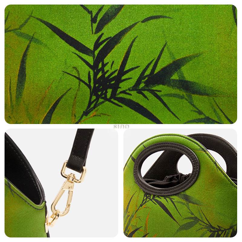 Xiangyunsha Silk Bamboo Green Drawstring Bucket Bag - SinoCultural -- YS120670-2