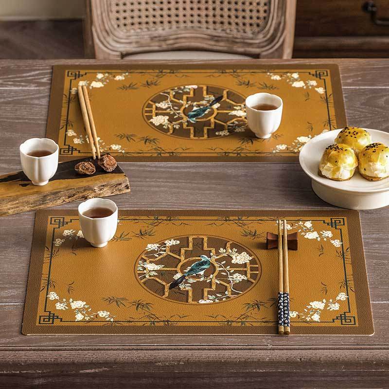 2-Piece Chinoiserie Vintage Classic Palace Style Thick Table Mat - SinoCultural -- TM043A3045