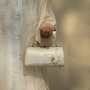 Embroidery Leather White Shoulder Bag Lotus Elegant Handbag - SinoCultural -- P120312