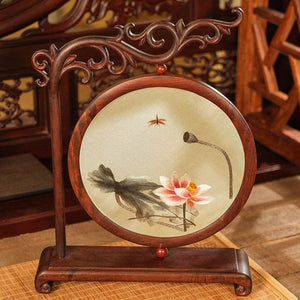 Handcrafted Embroidery Lotus High-End Decorative Tabletop Decoration - SinoCultural -- JZSX002A10