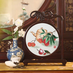 Handcrafted Mulberry Silk Lychee Double-Sided Embroidery Tabletop Decoration - SinoCultural -- JZSX001A14