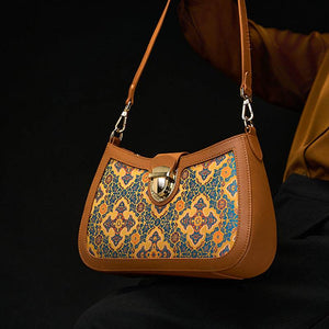 Song Brocade Leather Shoulder Underarm Bag Four Harmonies and Ruyi Pattern - SinoCultural -- P270038
