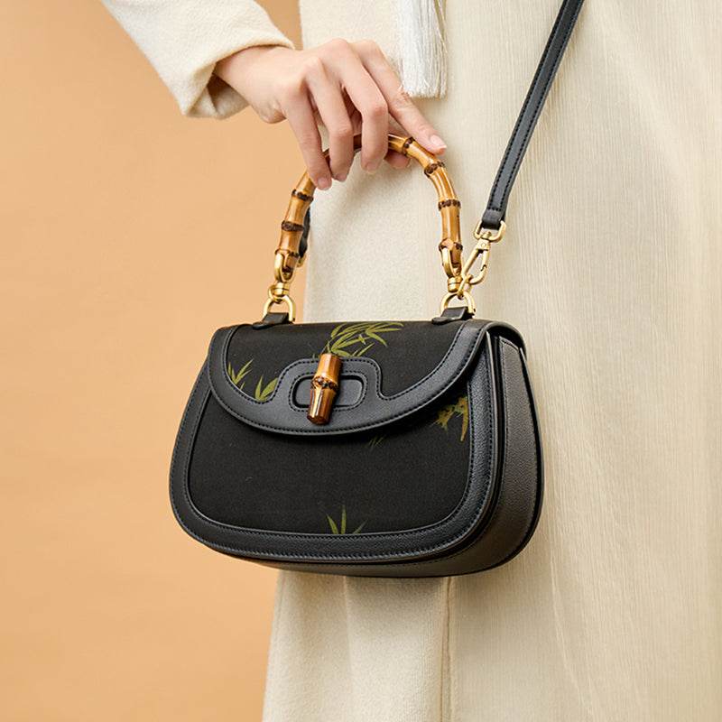 Xiangyunsha Print Crossbody Bamboo Handle Bag for Women - SinoCultural -- P110607