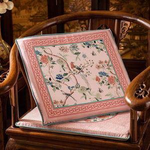 Chinoiserie Spring Powder Pink High-end Wooden Chair Cushion - SinoCultural -- SC005A38