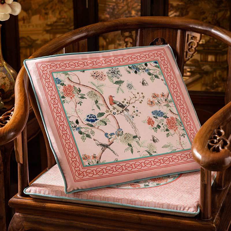 Chinoiserie Spring Powder Pink High-end Wooden Chair Cushion - SinoCultural -- SC005A38