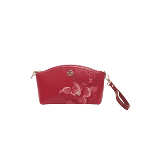 Embroidery Leather Red Magnolia Women‘s Handbag Wallet - SinoCultural -- P220248-1
