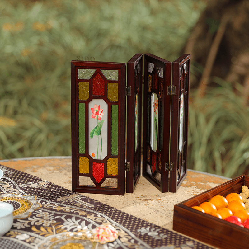 Handcrafted Embroidery Lotus Blossom Cantonese Mansion Window Ornament - SinoCultural -- BXL06WCS174A03