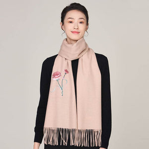 Handmade Suzhou Embroidery Wool Cashmere Scarf Shawl for Women 200x38cm - SinoCultural -- HYFSJ056-1