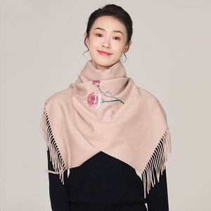 Handmade Suzhou Embroidery Wool Cashmere Scarf Shawl for Women 200x38cm - SinoCultural -- HYFSJ056-1