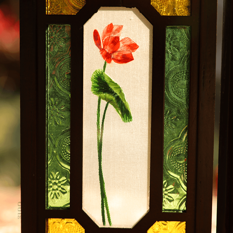 Handcrafted Embroidery Lotus Blossom Cantonese Mansion Window Ornament - SinoCultural -- BXL06WCS174A03