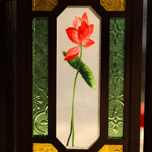 Handcrafted Embroidery Lotus Blossom Cantonese Mansion Window Ornament - SinoCultural -- BXL06WCS174A03