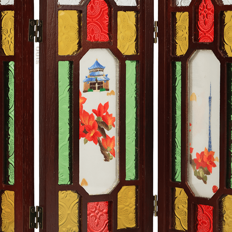 Embroidery Chinese Style Rosewood Cantonese Mansion Window Ornament - SinoCultural -- BXL06WCS174A02