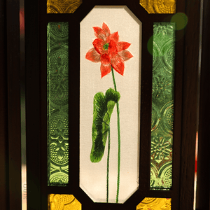 Handcrafted Embroidery Lotus Blossom Cantonese Mansion Window Ornament - SinoCultural -- BXL06WCS174A03