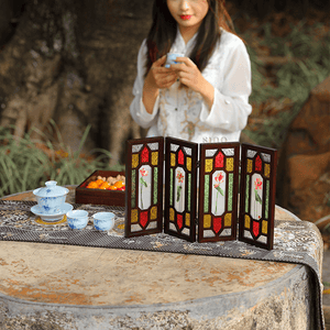 Handcrafted Embroidery Lotus Blossom Cantonese Mansion Window Ornament - SinoCultural -- BXL06WCS174A03