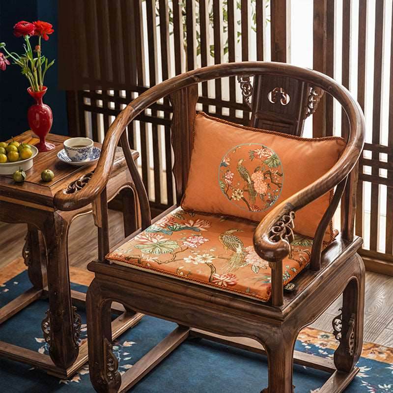 Chinoiserie Short Plush Lumbar Pillow Orange Hydrangea Dream - SinoCultural -- WP003A01