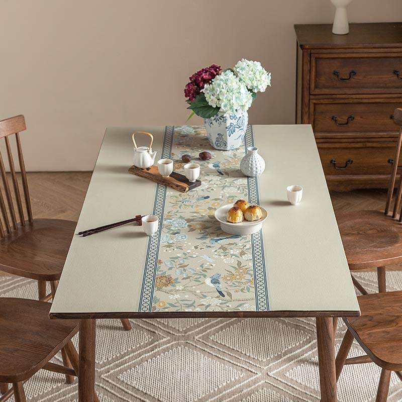 Chinoiserie Elegant High-end Floral Rectangular Leather Table Placemat - SinoCultural -- TM041A6060