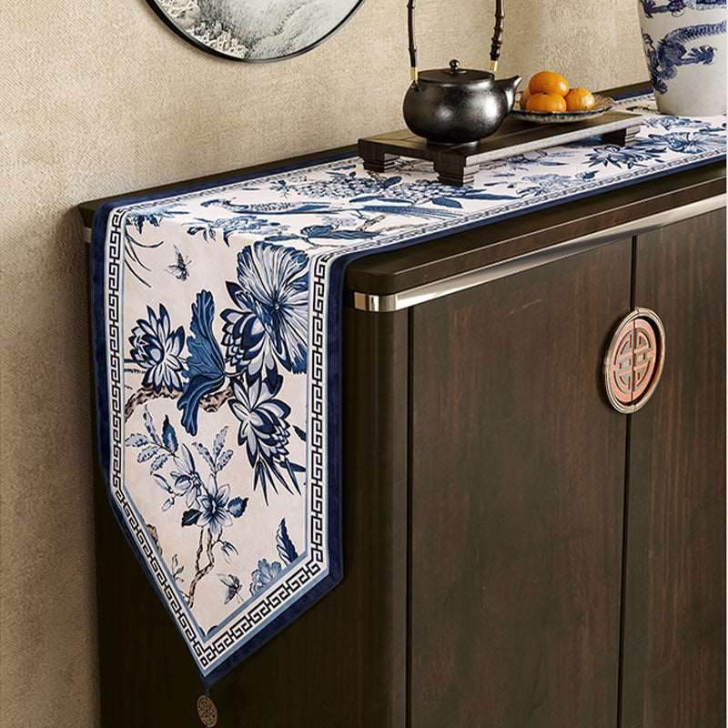 Chinoiserie Traditional Blue and White Long Table Runner - SinoCultural -- TR006BW160