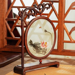 Handcrafted Embroidery Lotus High-End Decorative Tabletop Decoration - SinoCultural -- JZSX002A10